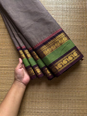 RF738 Grey shade Kanchi cotton saree with contrast Annam and mango pattern gap border