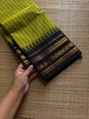 RF926 Green with black combination Kanchi cotton saree with vertical stripes pattern