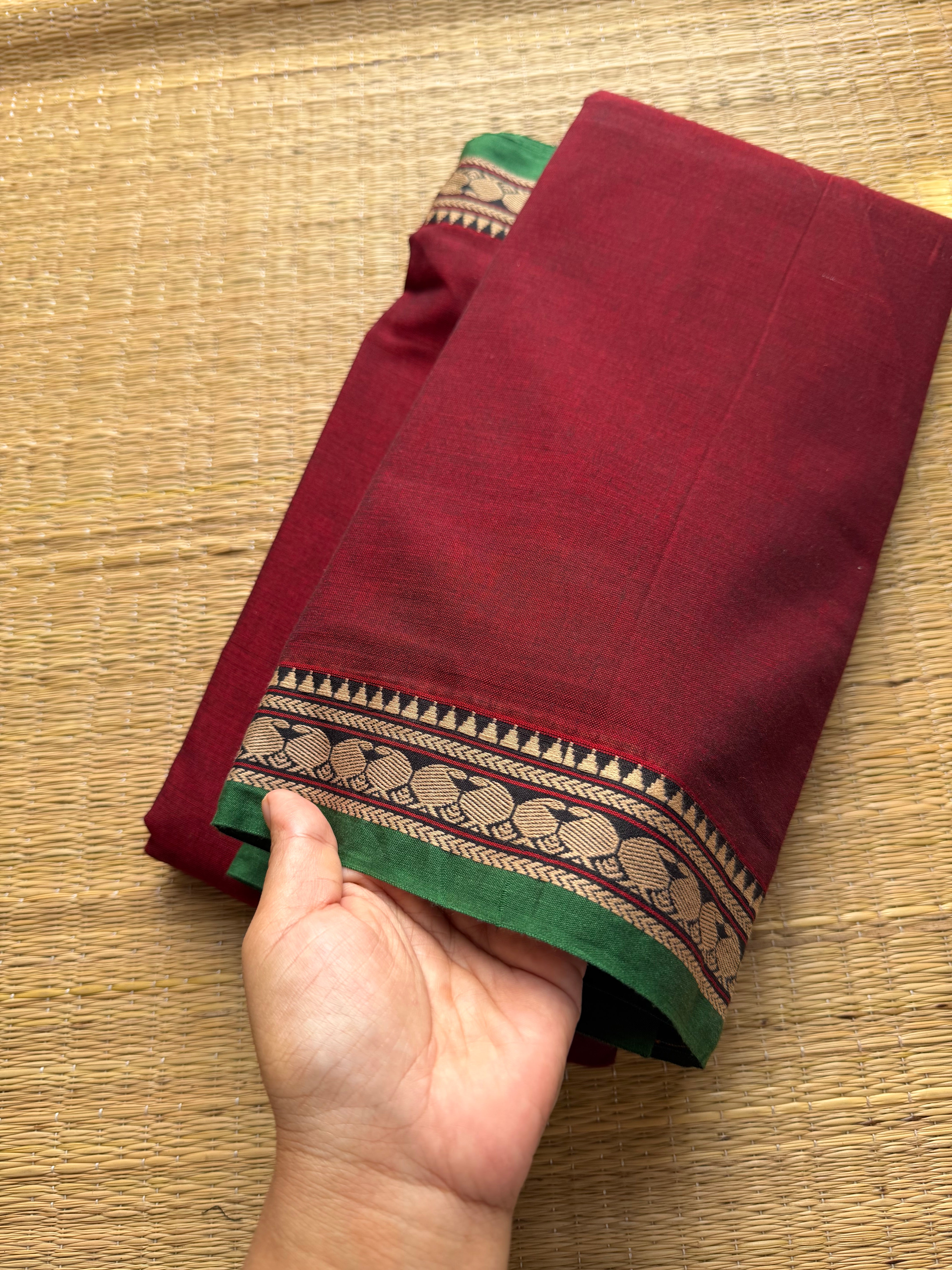 Maroon Narayanpet Cotton Saree With Small Contrast Border