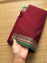 Maroon Narayanpet Cotton Saree With Small Contrast Border