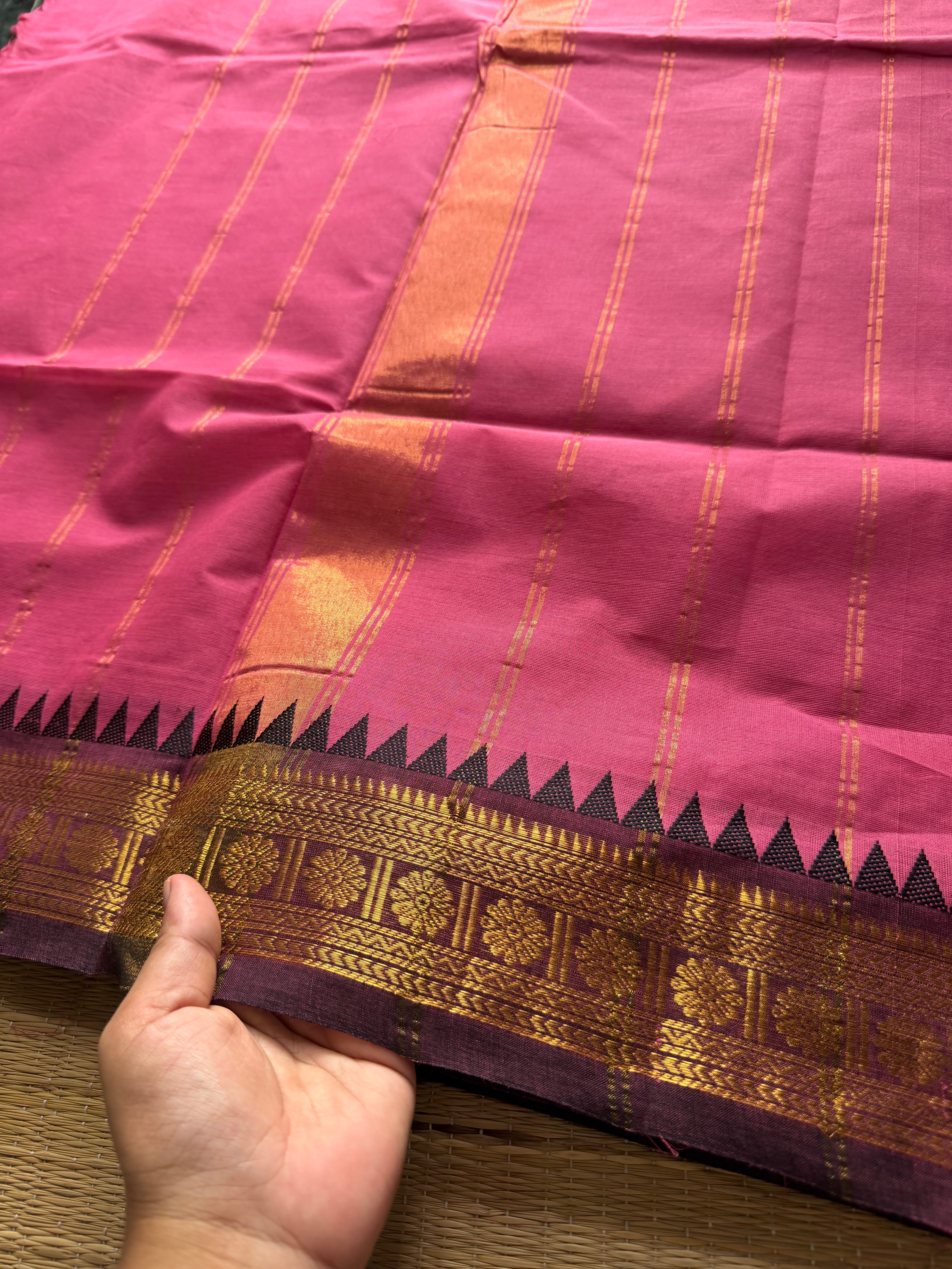 RF282 Onion Pink Shade Kanchi Cotton Saree With contrast border
