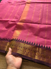 RF282 Onion Pink Shade Kanchi Cotton Saree With contrast border