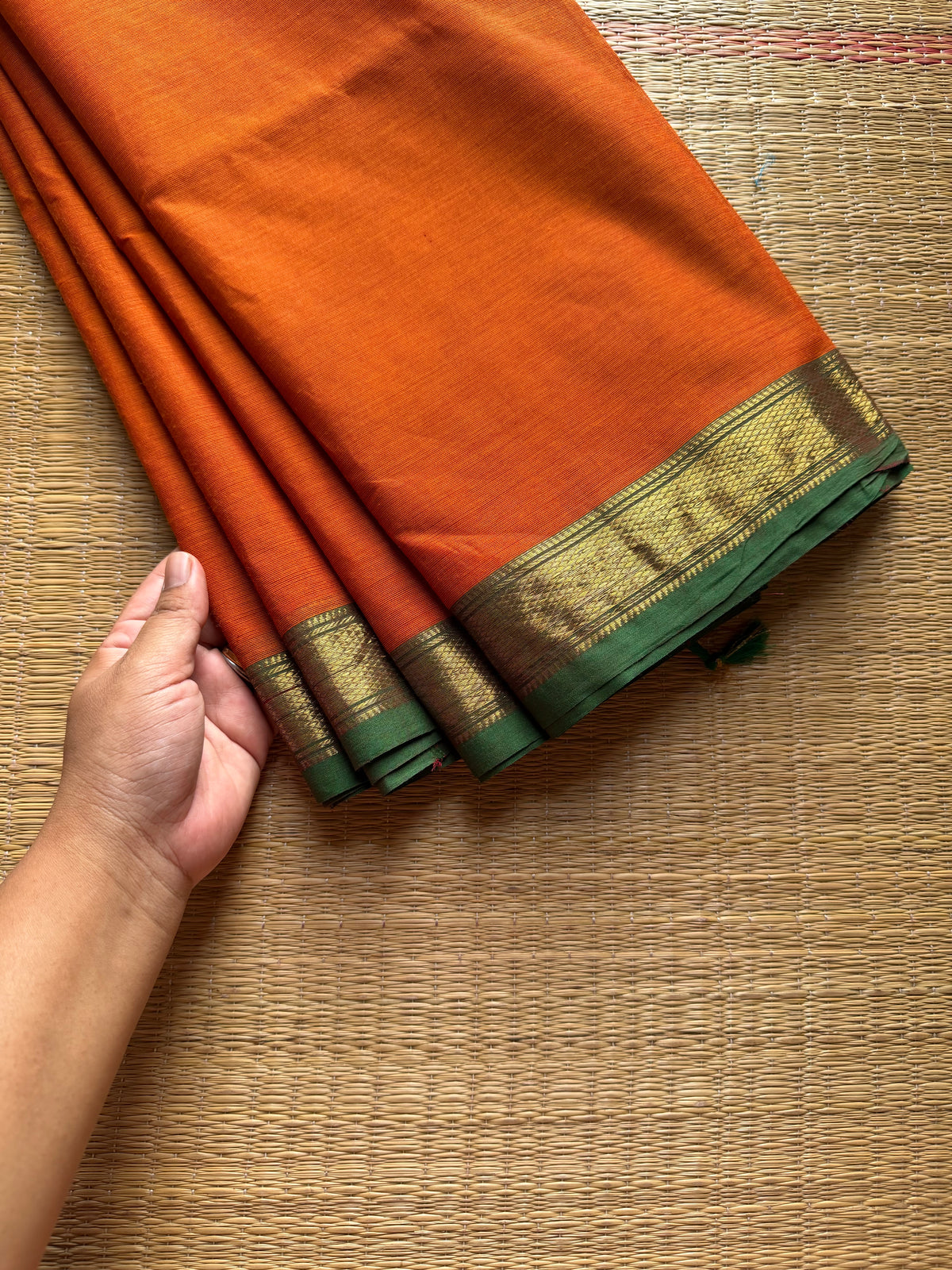 RF990 Orange ~ Small border Kanchi Cotton saree