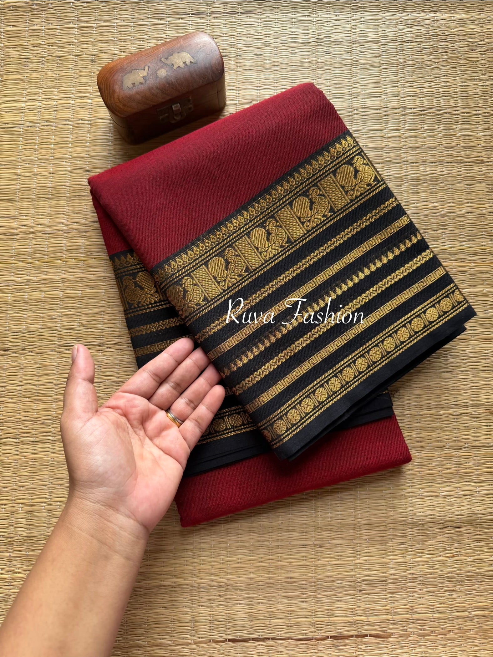 RF32 Reddish Maroon With Back Combination Kanchi Cotton Saree - RF32