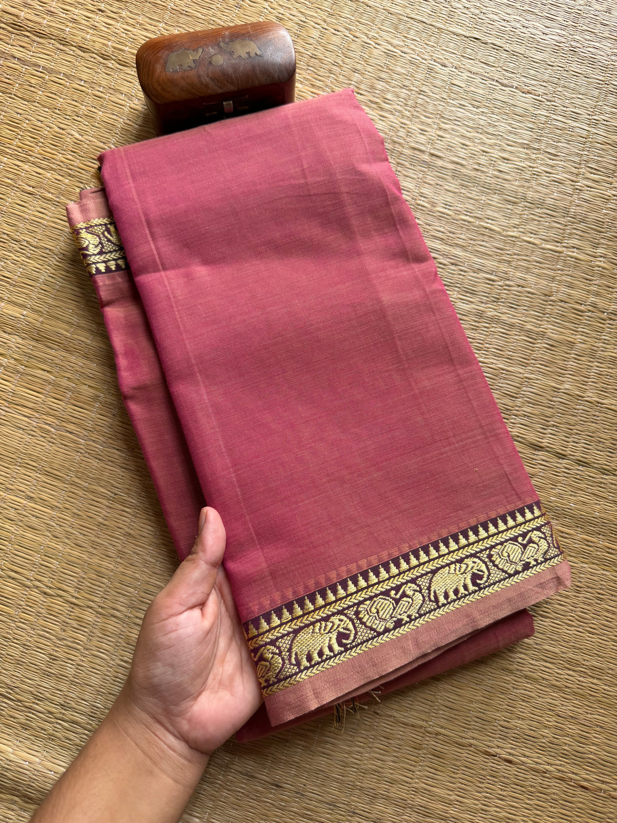 RF309 Baby Pink shade Mercerised Narayanpet Cotton Saree With Small Annam and elephant pattern border