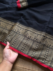 RF1435 Black ~ Mercerised Narayanpet big thread border soft cotton saree