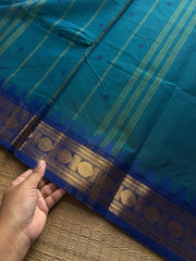 RF1022 Peacock blue shade Kanchi cotton saree with handmade thread buttas