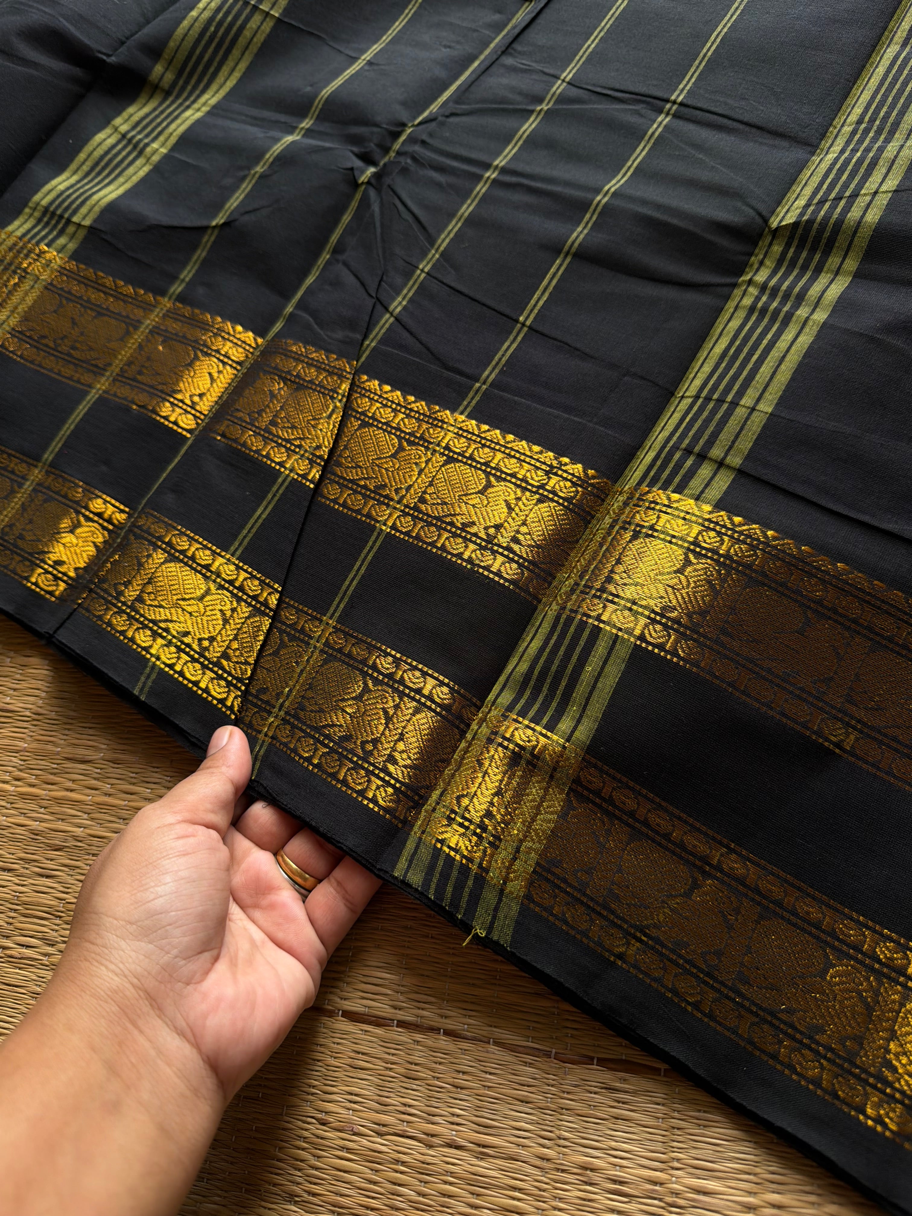 RF1348 Black ~ Kanchi Cotton Saree with gap border