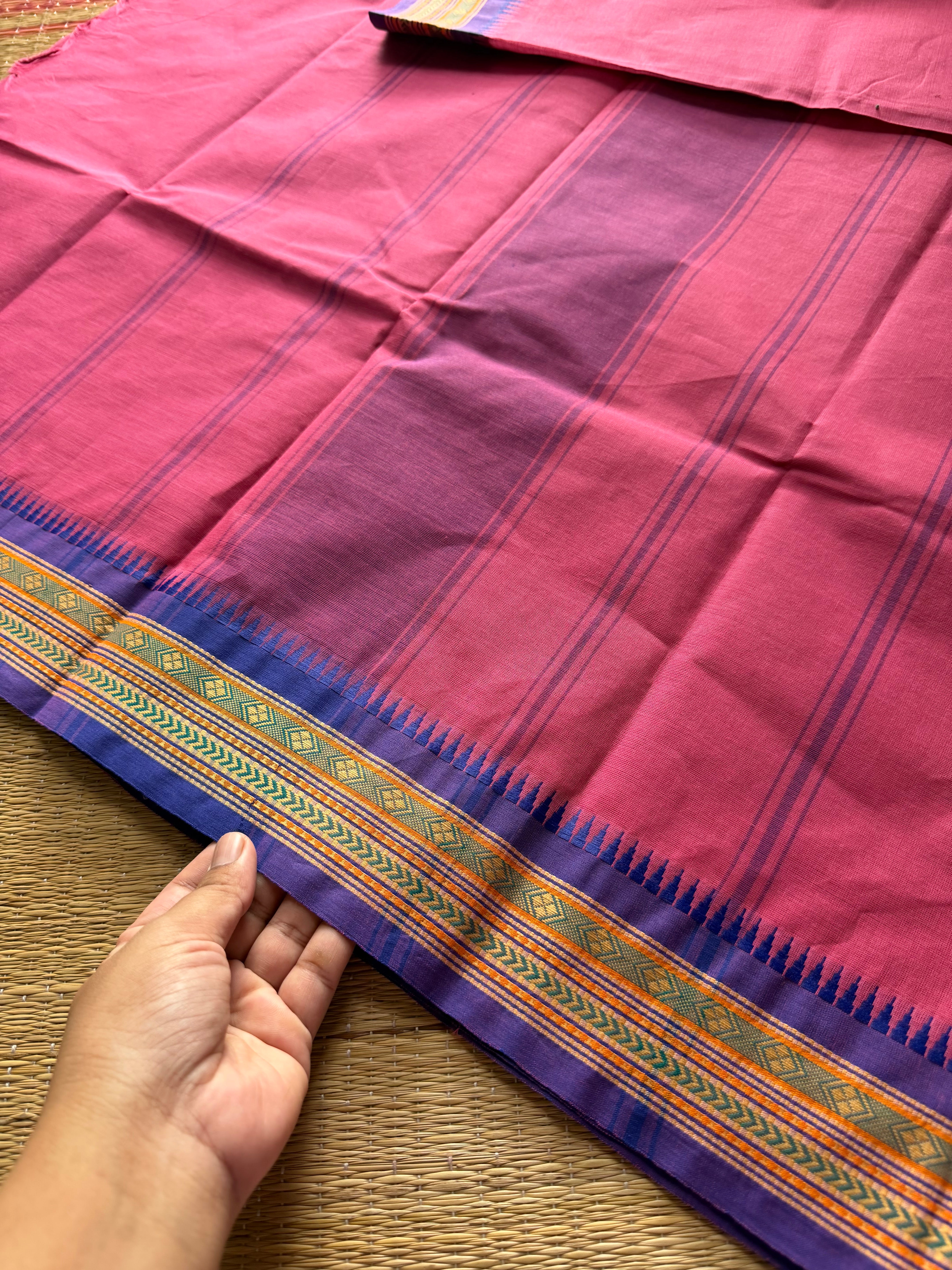 RF395 Pink shade thread border soft Kanchi cotton saree