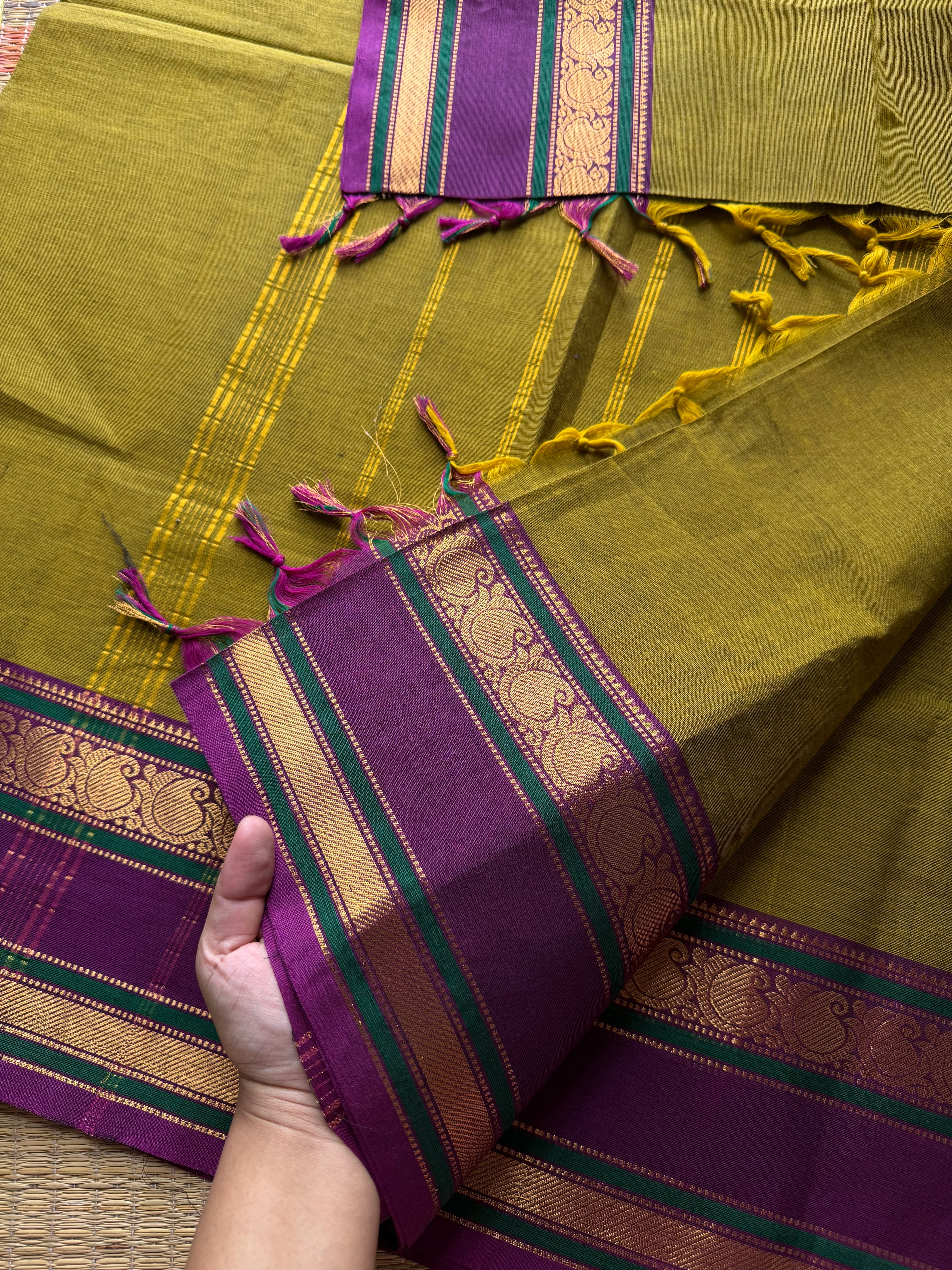 RF498 Mehendi green with dark magenta pink combination Silk saree inspired Kanchi cotton saree