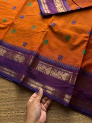 RF1396 Orange ~ Premium Rich Pallu Kanchi cotton saree with Annam pattern gap border