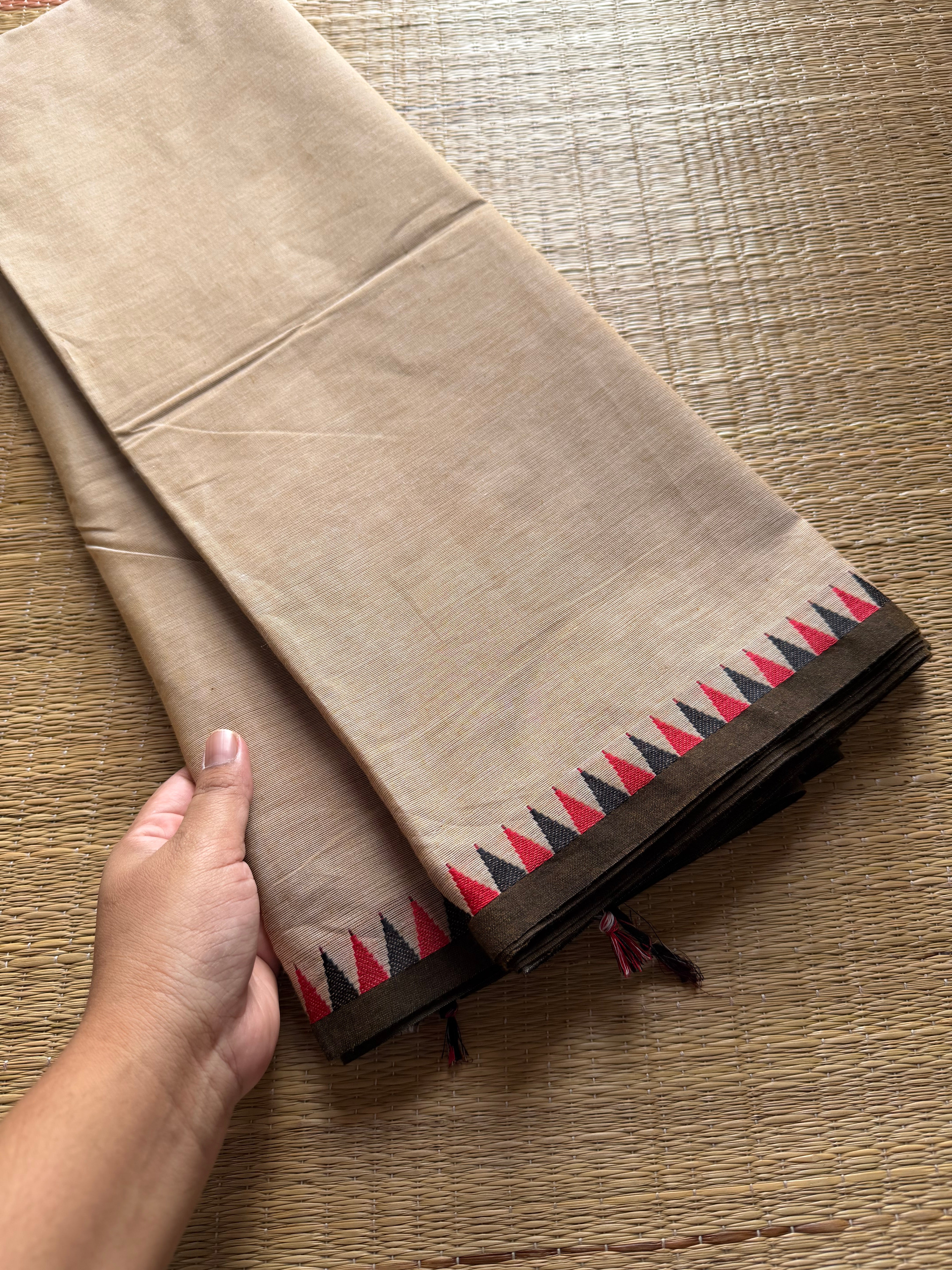 RF247 Beige small thread border Kanchi cotton saree