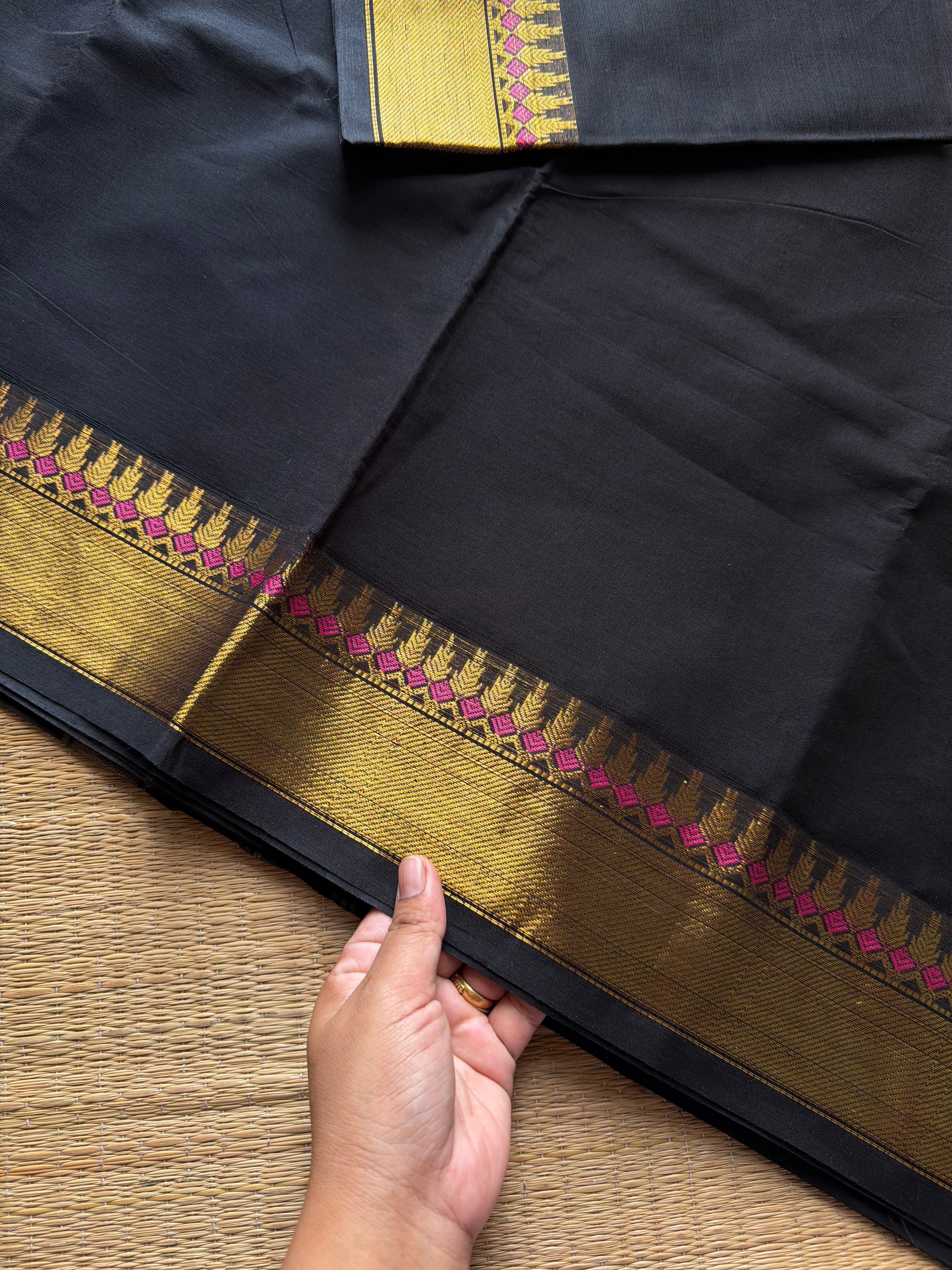 RF1117 Monotone Black Kanchi Cotton Saree