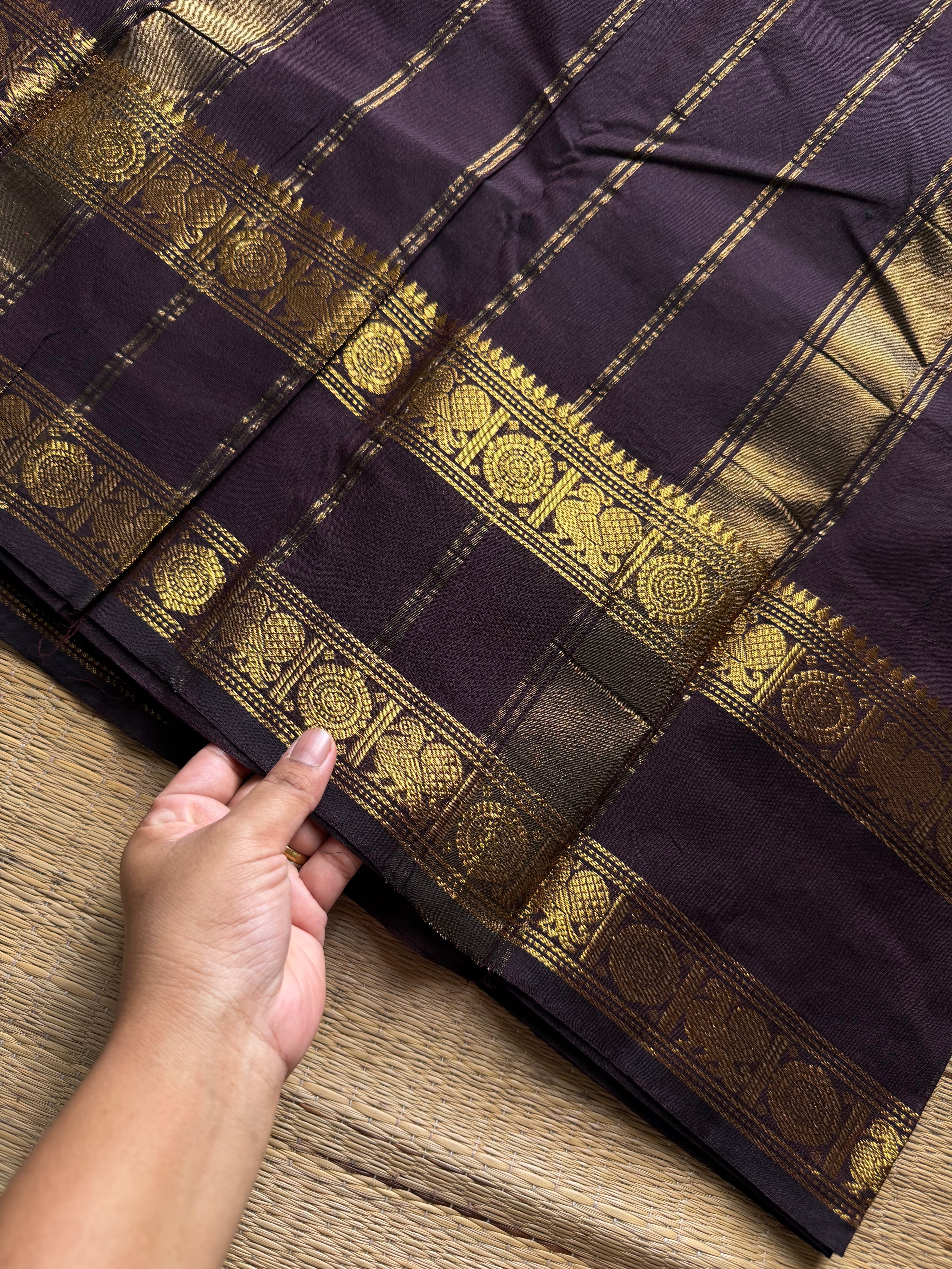 RF1160 Monotone deep coffee brown Kanchi cotton saree