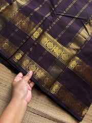RF1160 Monotone deep coffee brown Kanchi cotton saree