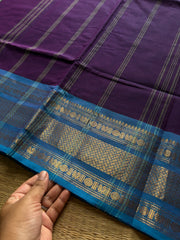 RF879 Silk saree inspired Kanchi cotton saree ~ Purple with sky blue combination