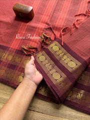 RF72 Rust Orange Shade vintage Checks / Kattam Kanchi Cotton Saree