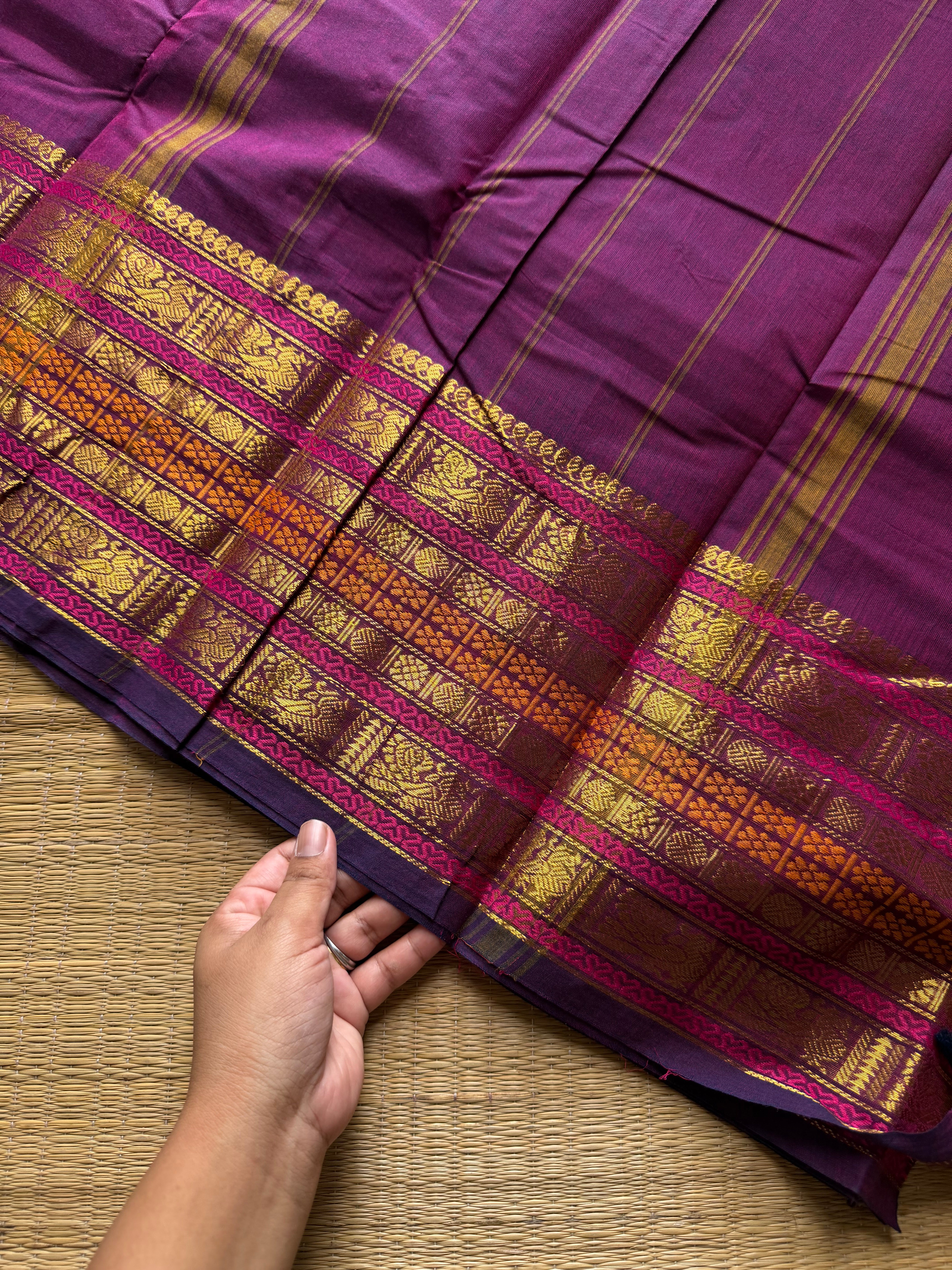RF835 Purple shade Kanchi cotton saree ~  Varisaipet border
