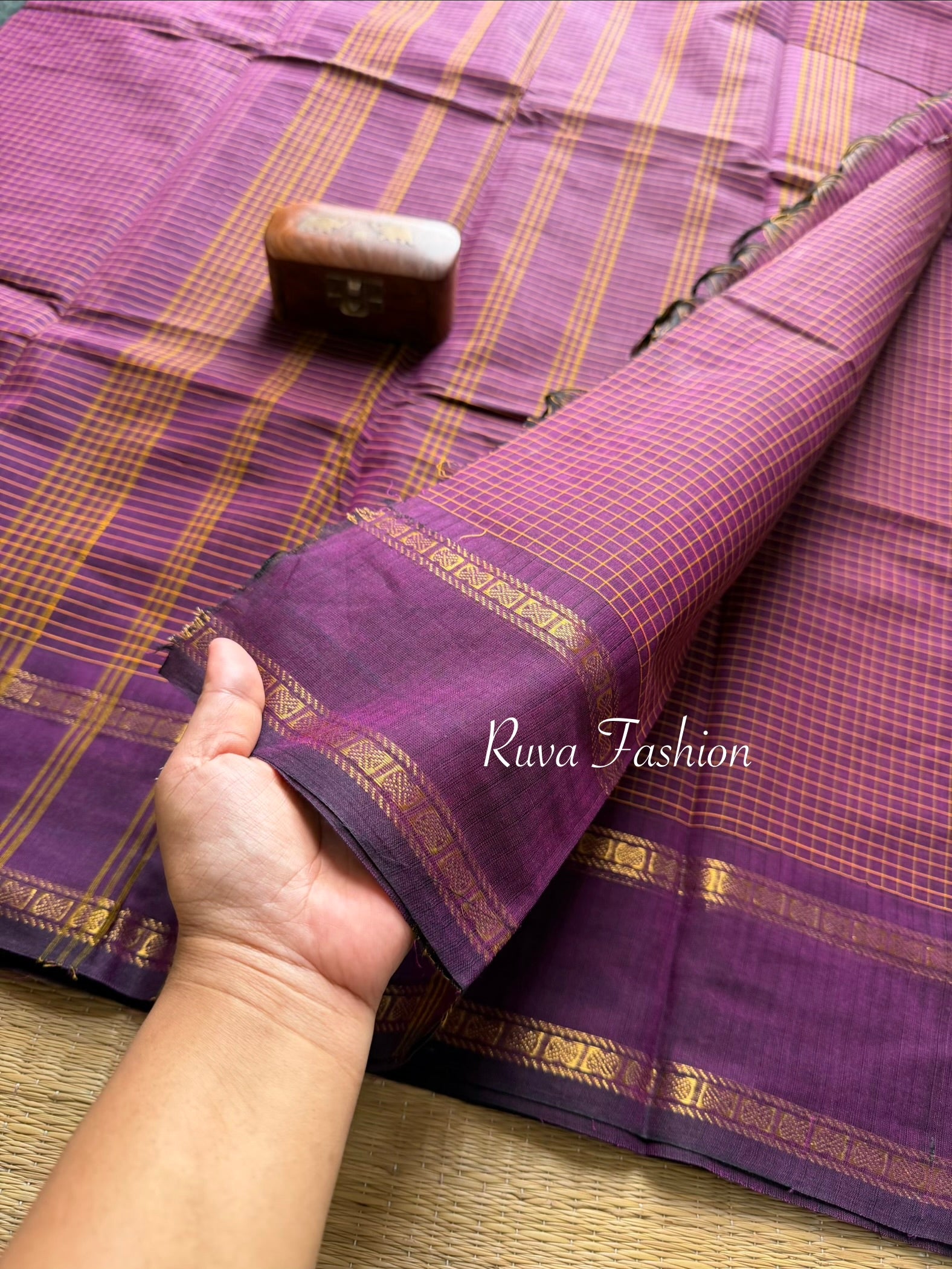 RF50 Monotone Purple Vintage Podi Kattam / small checks Kanchi cotton saree -RF50