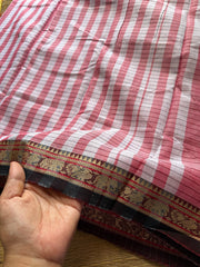 Onion pink shade Mercerised Mercerised Narayanpet cotton saree with small border & Kattam / checks pattern saree