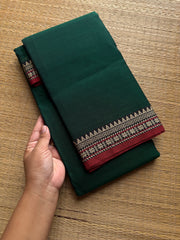 RF933 Bottle green ~ Mercerised Narayanpet soft cotton saree with small thread border