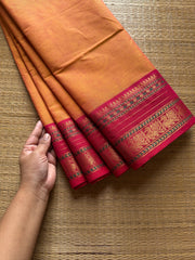 RF551 Mango Shade Kanchi Cotton Saree with contrast Annam pattern unique border