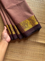 RF1178 Biscuit shade with brown combination Kanchi cotton saree