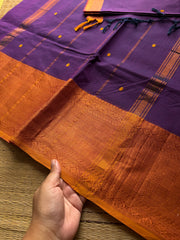 RF886 Copper Zari Kanchi cotton saree with handmade thread buttas ~ Purple