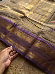RF1390 Beige shade ~ Premium Rich Pallu Kanchi cotton saree with Annam pattern gap border