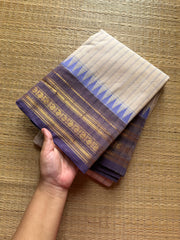 RF532 Half white with light lavender Combination Kanchi Cotton Saree With Stripped pattern
