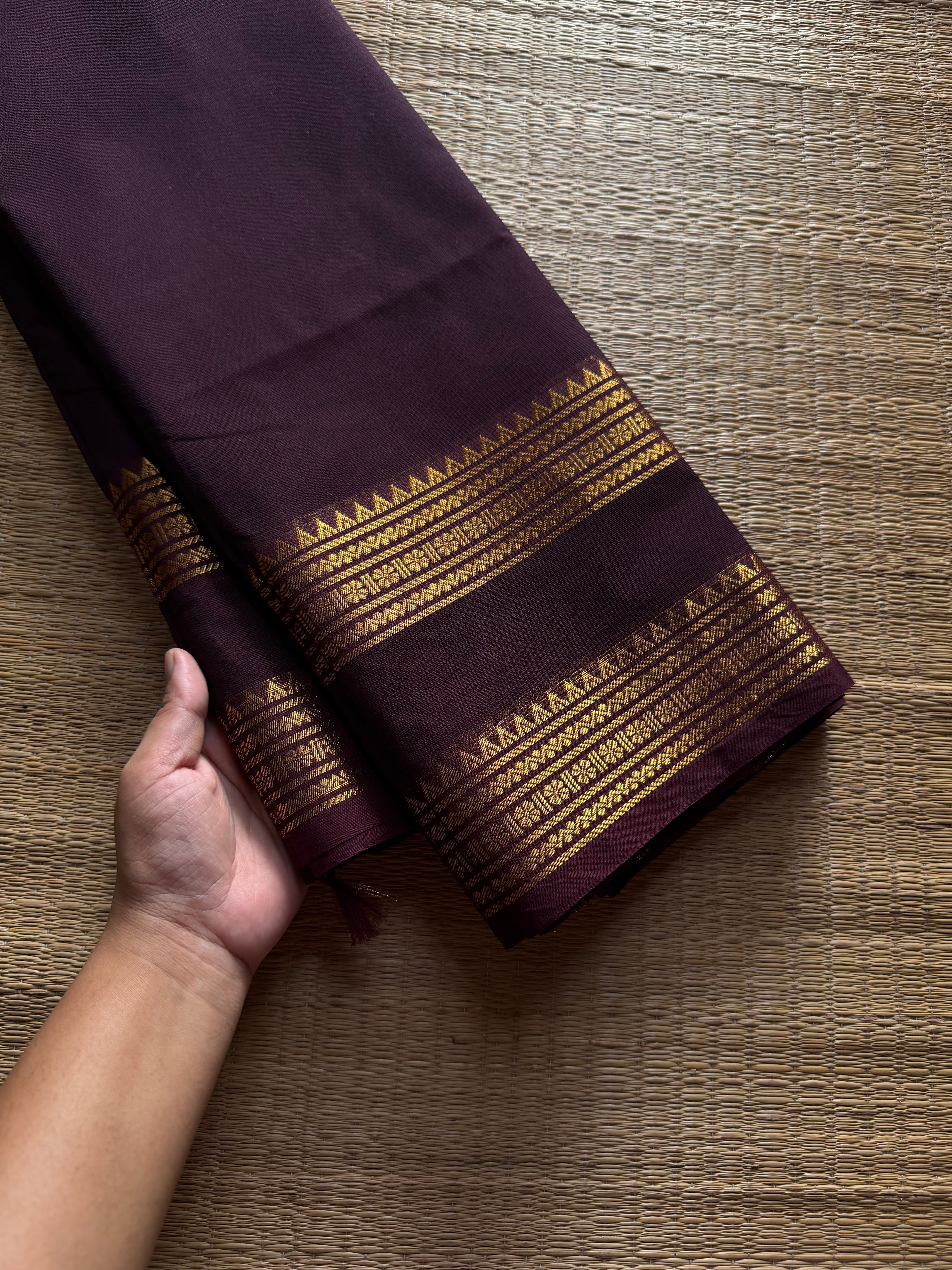 RF1292 Deep coffee brown ~ Silk saree inspired Kanchi cotton saree