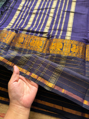 RF618 Navy blue shade Narayanpet big / long border cotton saree