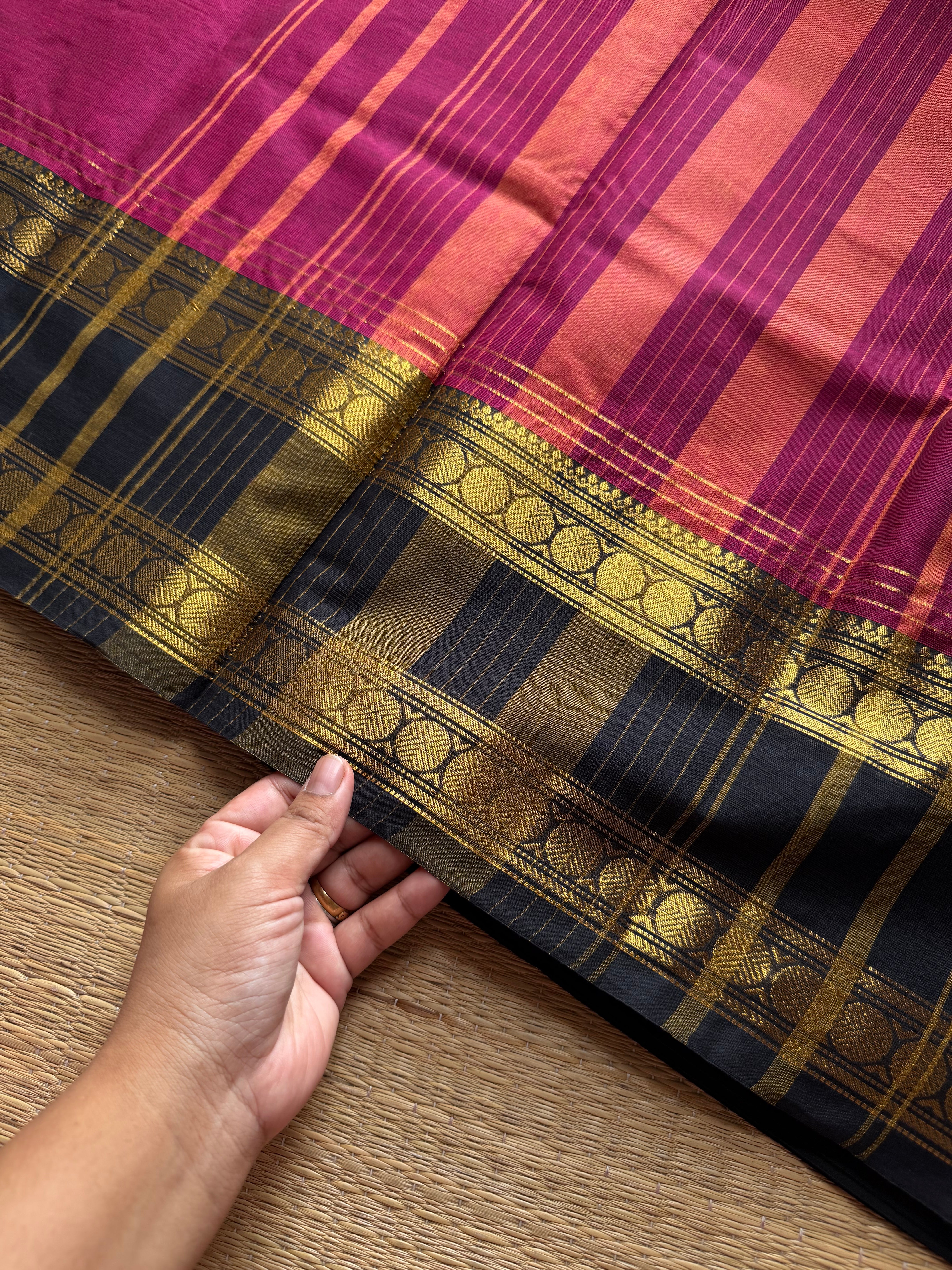 RF1177 Magenta pink shade with black combination Kanchi cotton saree ~ Silk saree inspired