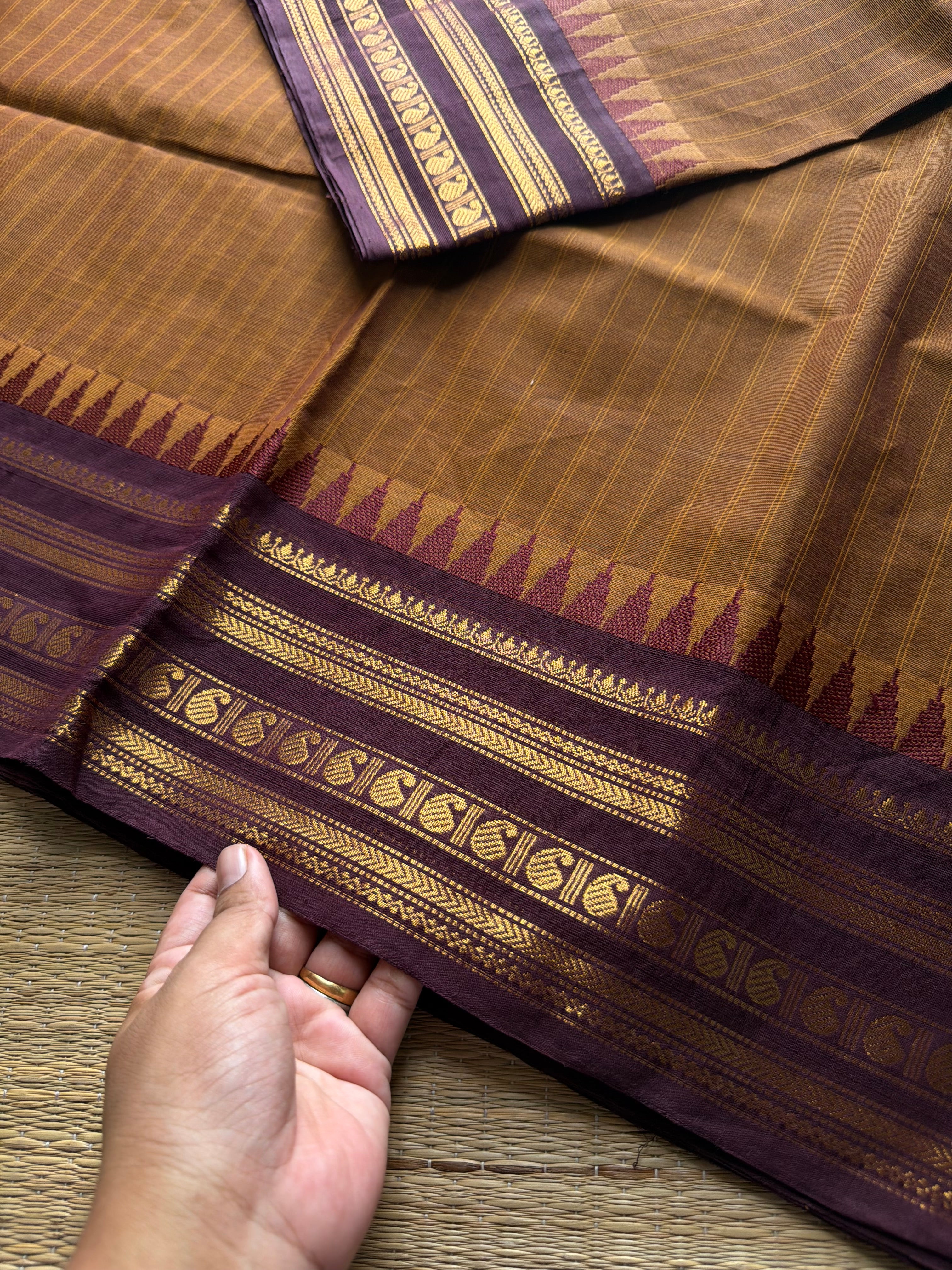RF766 Honey shade with brown combination Kanchi cotton saree