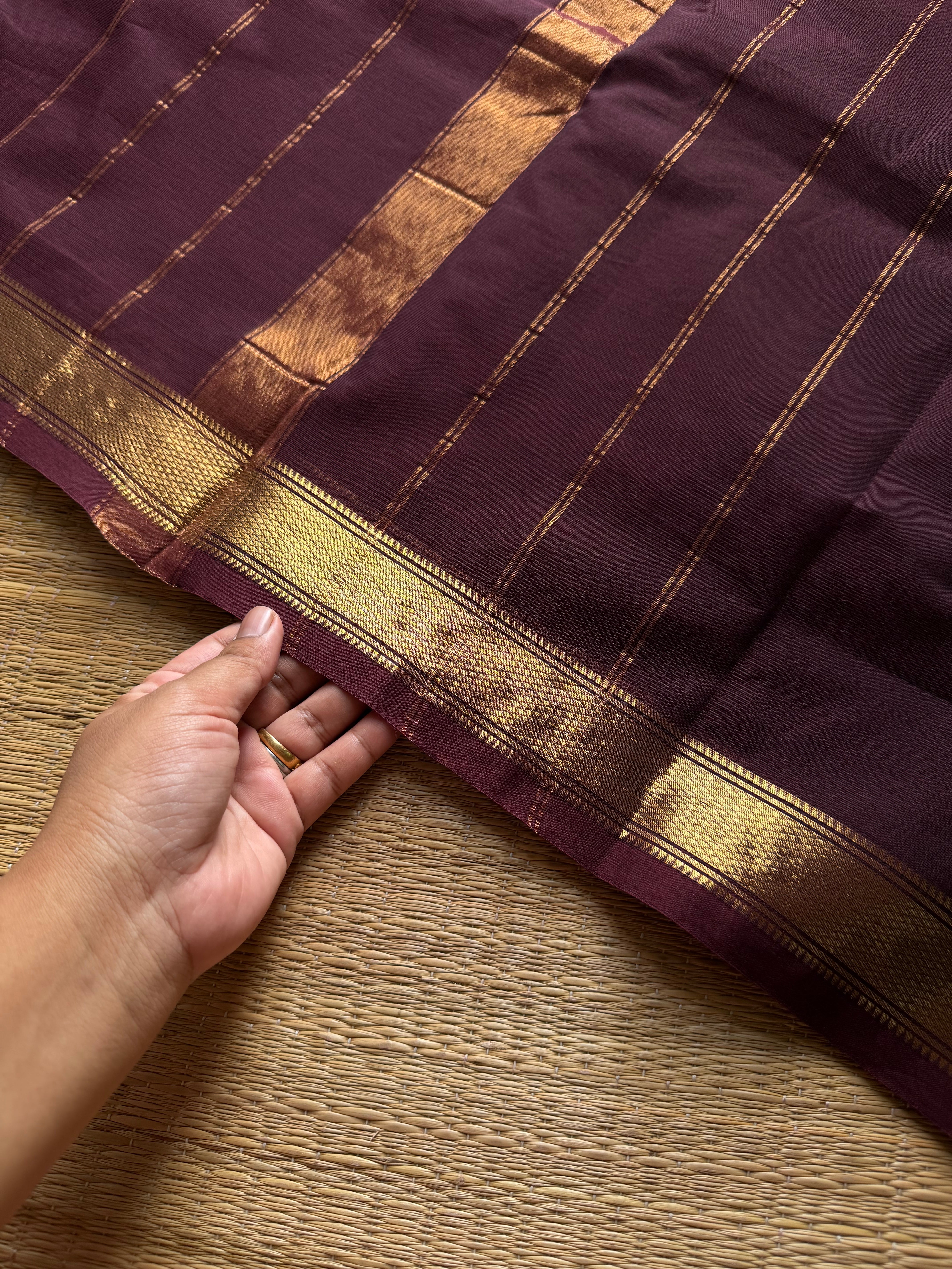 RF998 Coffee brown ~ Small border Kanchi cotton saree