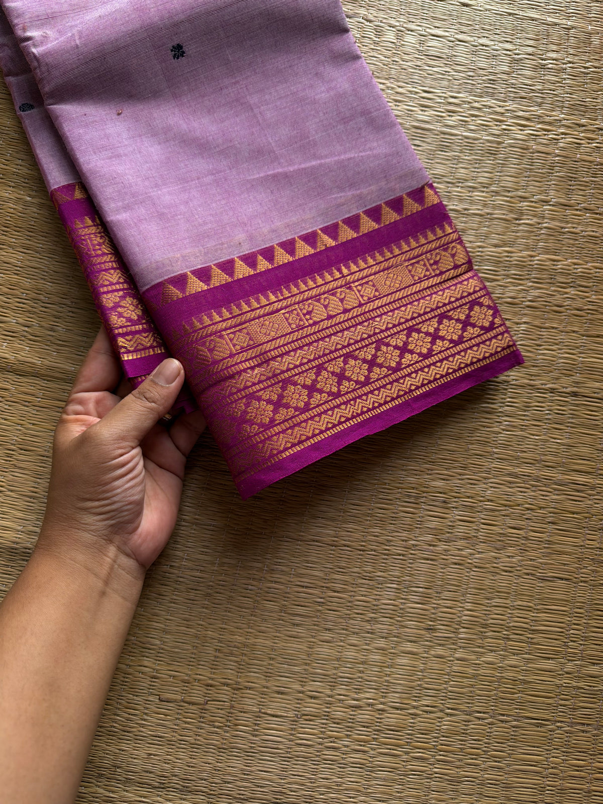 RF1136 Pastel shade Kanchi cotton saree with handmade thread buttas