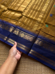 RF1389 Mustard shade ~ Premium Rich Pallu Kanchi cotton saree with Annam pattern gap border