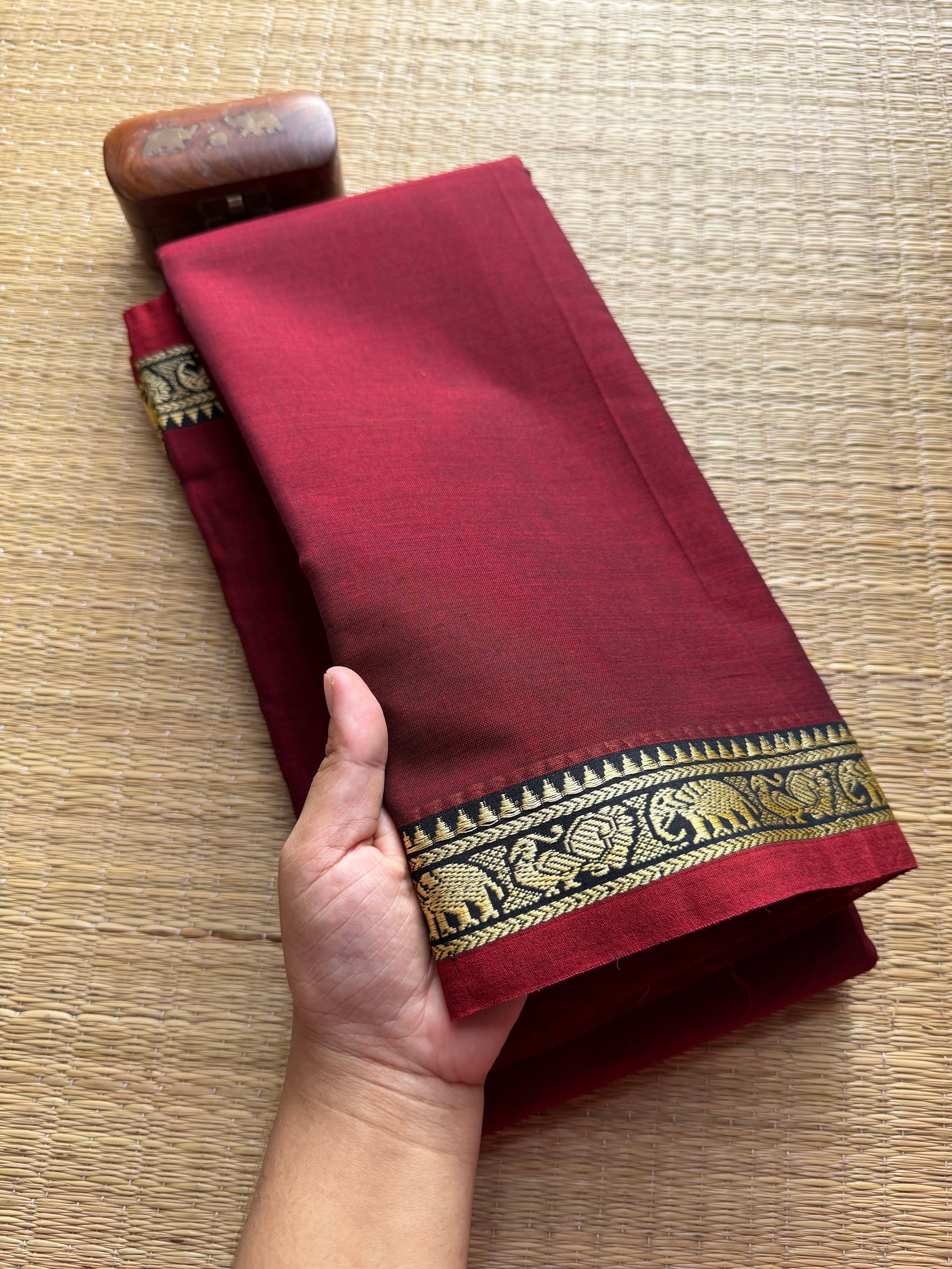 Maroon Shade Mercerised Narayanpet Cotton Saree With Small Border