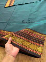 RF135 Dark teal Blue Shade With contrast brown combination vintage border Kanchi cotton saree
