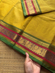 RF688 Lemon yellow with green ~ Silk Saree Inspired Kanchi Cotton saree