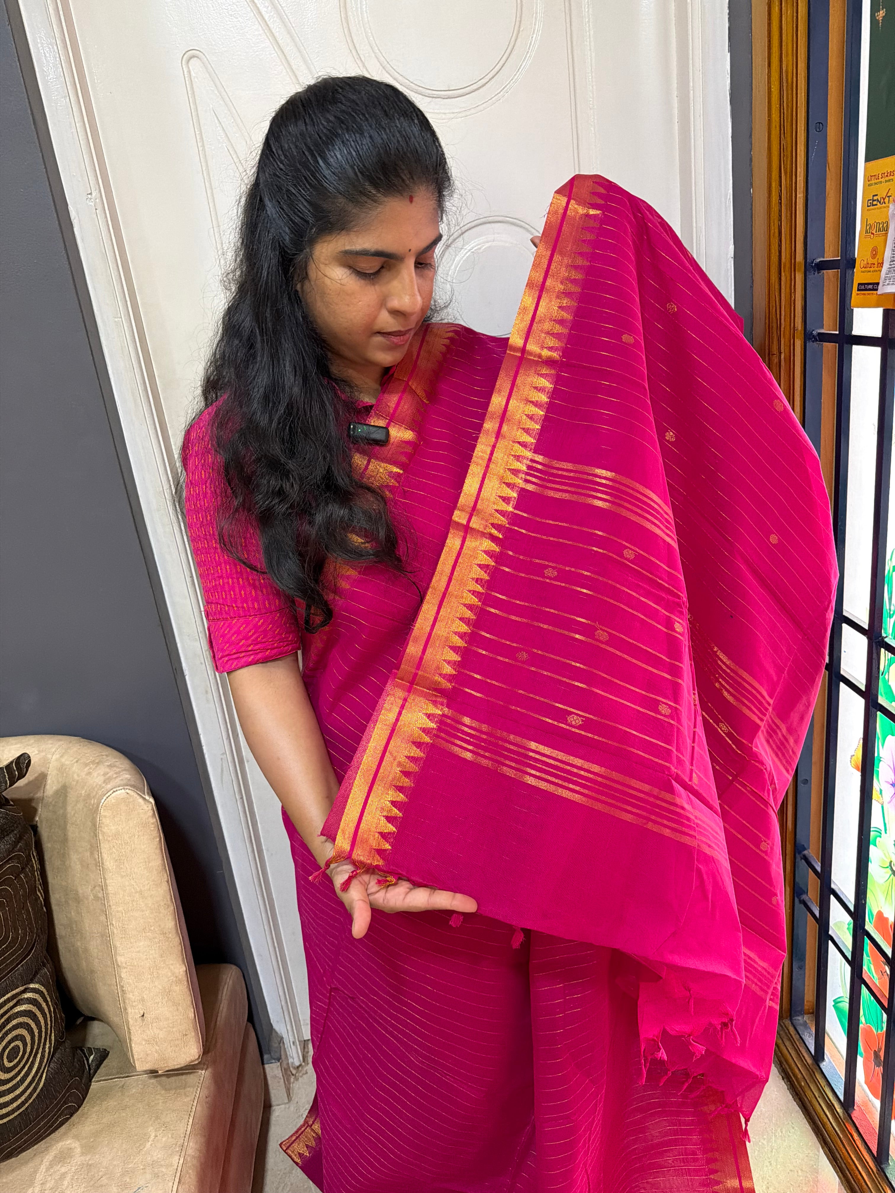 RF86 Premium & Classic Monotone Kanchi Cotton Saree With Vairaoosi pattern & handmade golden Zari Buttas