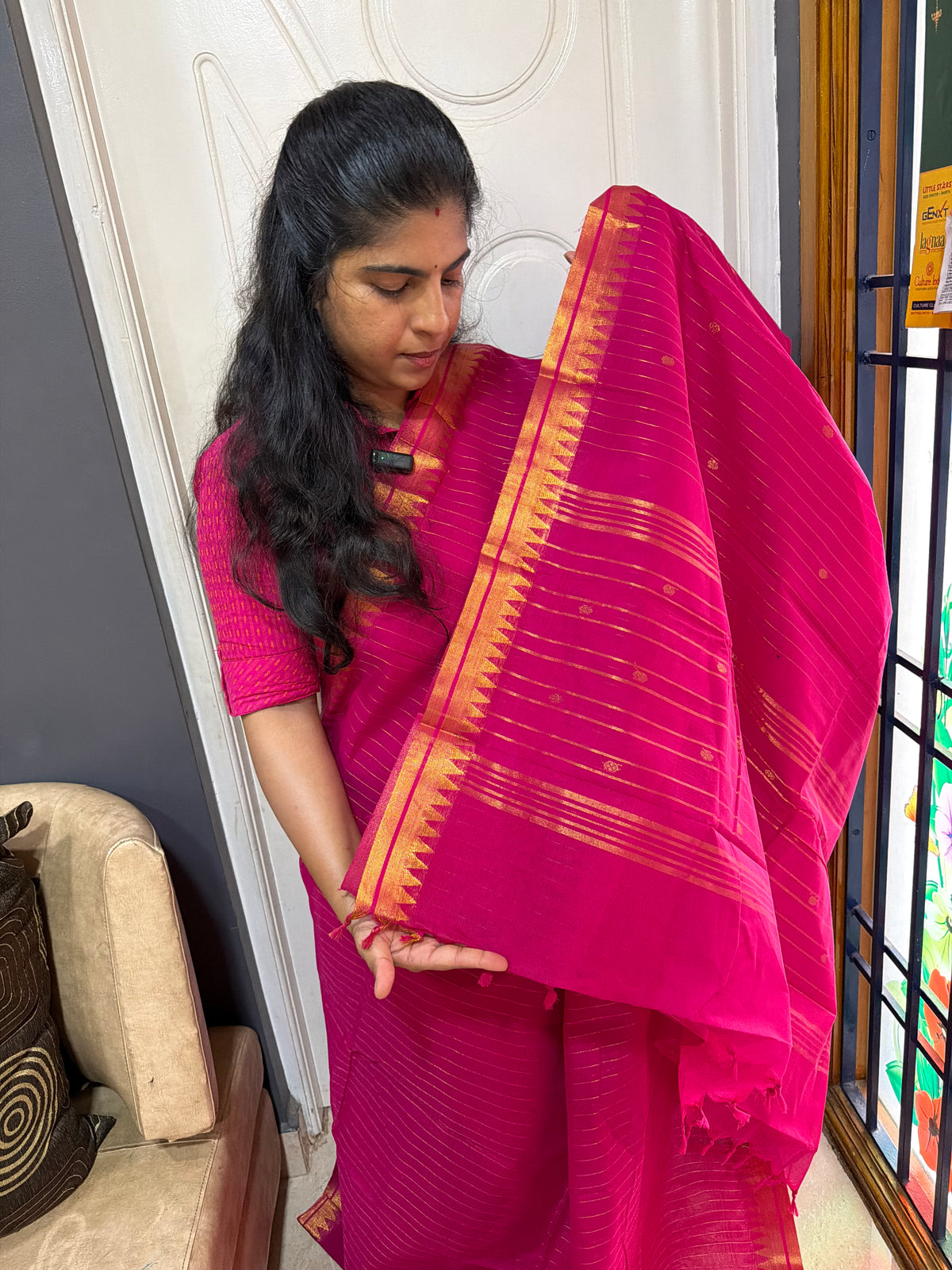 RF86 Premium & Classic Monotone Kanchi Cotton Saree With Vairaoosi pattern & handmade golden Zari Buttas