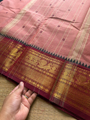 Onion pink shade Podikattam / small checks Kanchi cotton saree with handmade thread buttas