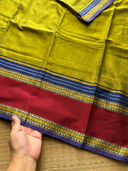RF490 Green with royal blue combination vintage style gap border mercerised Narayanpet  cotton saree