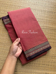 RF124 Onion Pink Mercerised Narayanpet cotton saree with small contrast border