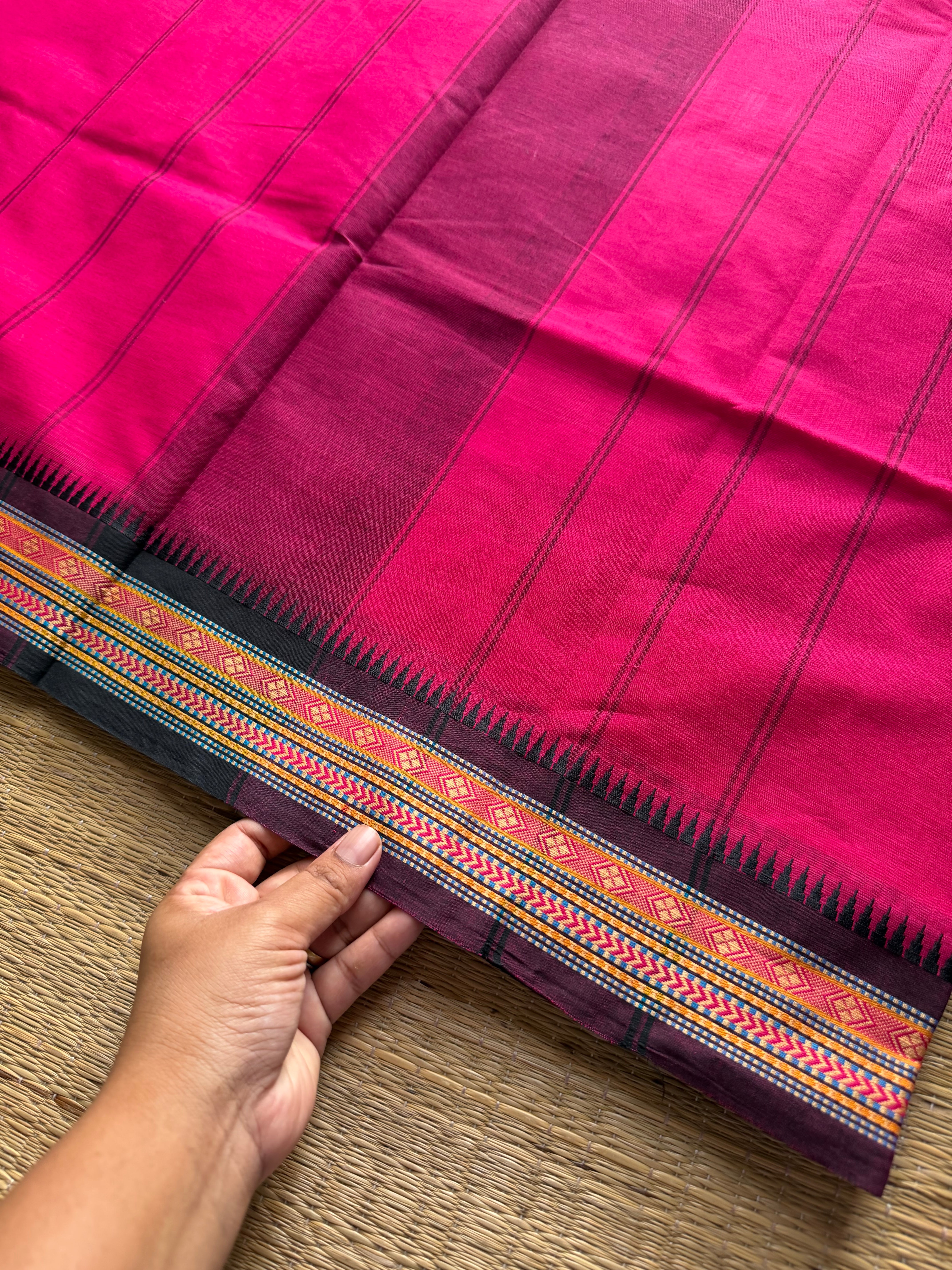 RF959 Pink ~ Thread border Kanchi cotton saree