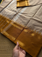 RF580 Premium Vintage Podi Kattam Kanchi Cotton saree ~ Beige Shade