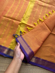 RF257 Dual tone Orange with purple combination small border Kanchi cotton saree