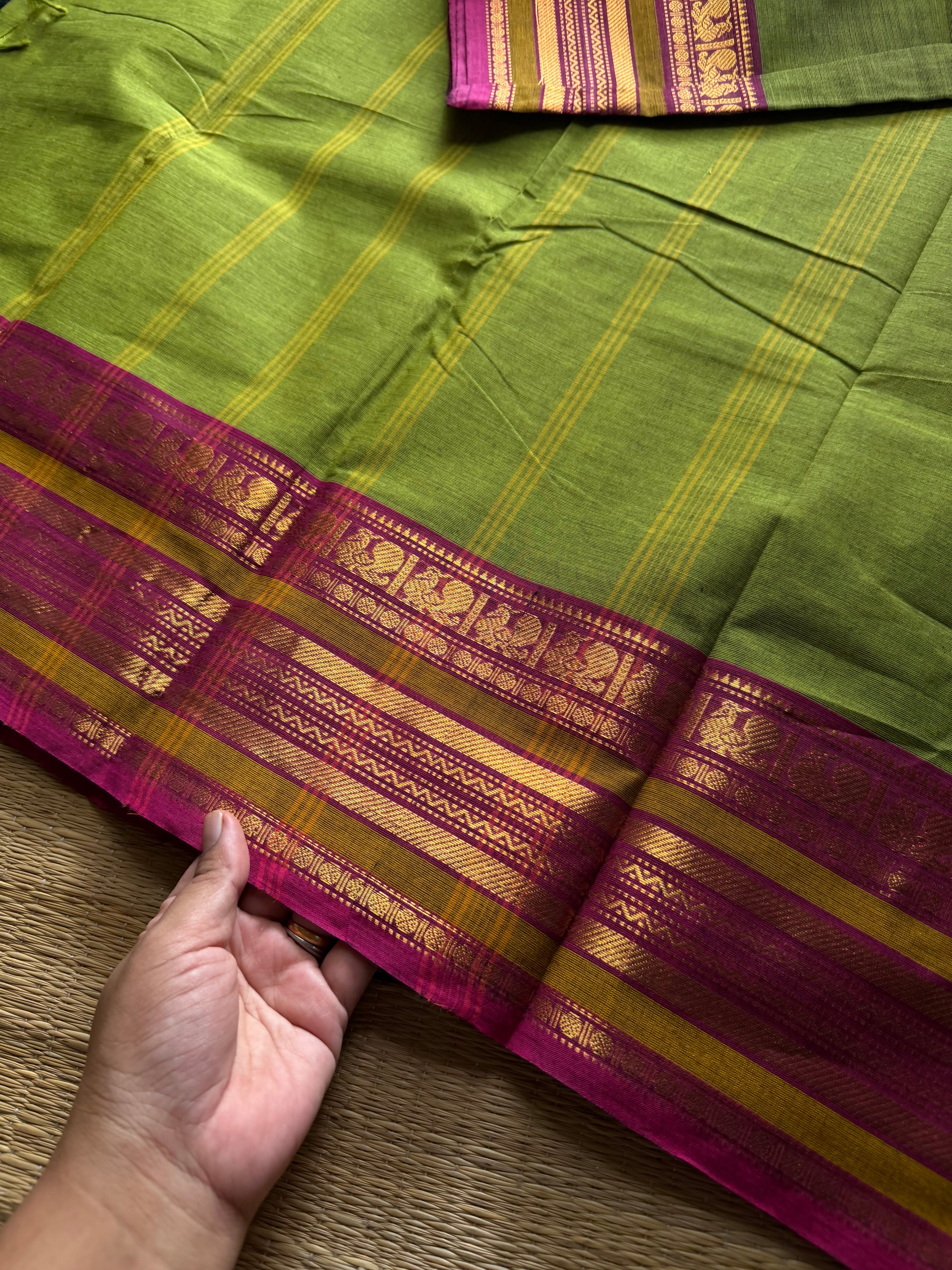 RF1298 Dual tone parrot green shade Kanchi Cotton Saree ~ Silk Saree Inspired