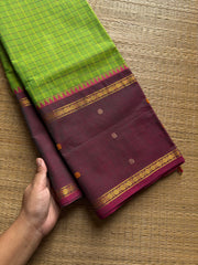 RF1241 Light parrot green ~ Premium Vintage Kattam Kanchi cotton saree
